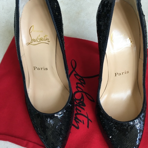 Christian Louboutin Black Paillettes Decollete Heels 38.5 New in Box! - Picture 6 of 8